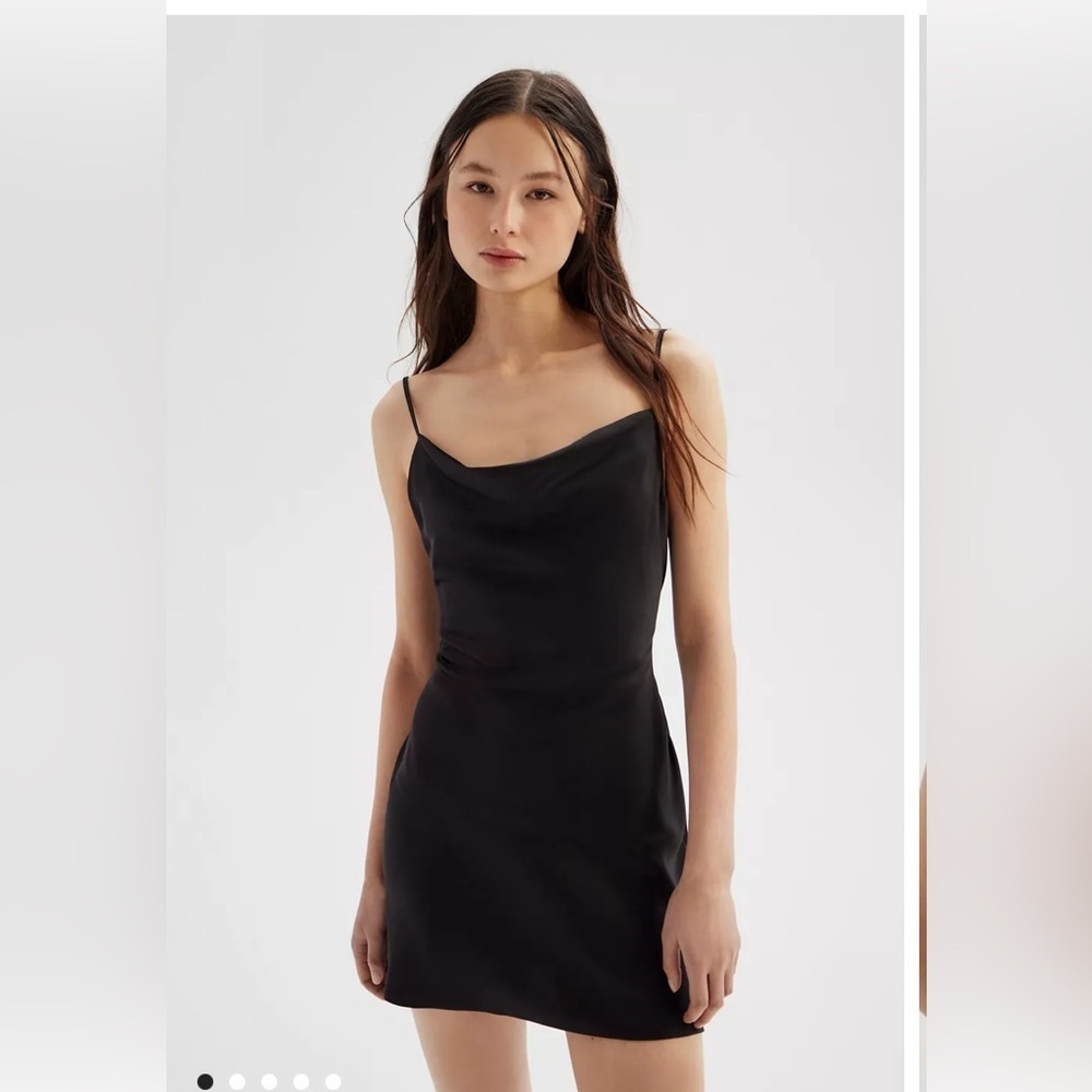 Urban Outfitters Mallory Black Cowl Neck Mini Slip Satin Dress Y2K